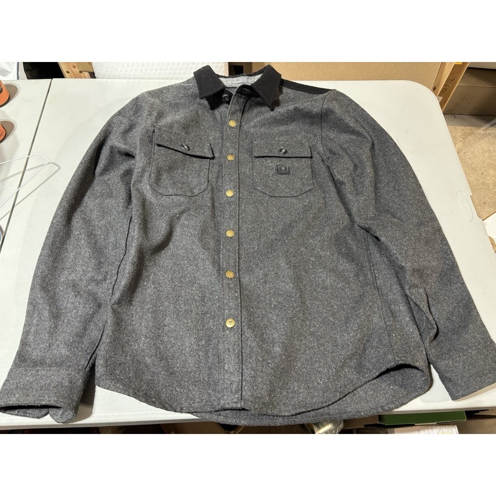 Roark Revival Flannel Shirt Mens  Gray Wool Blend Black Elbow Patches‎